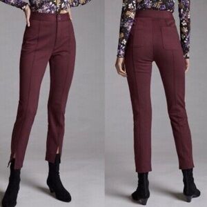 Anthropologie Maeve High Rise Seamed Split Hem Skinny Cropped Plum Pants - Sz 8